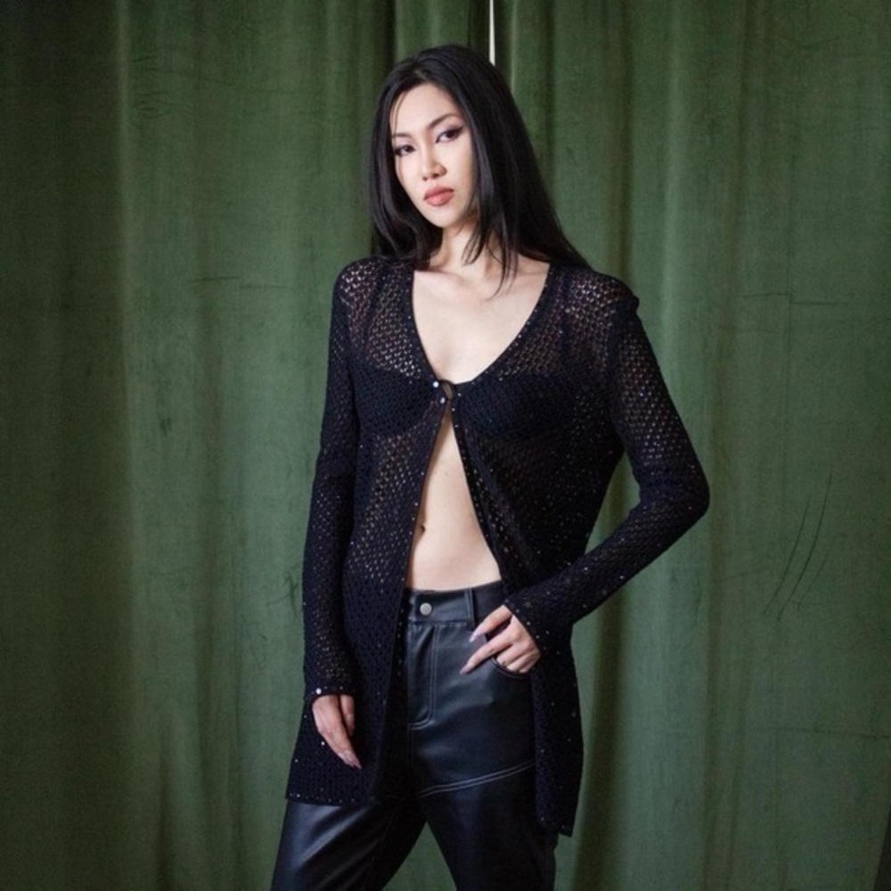 Vintage St. John Evening Sequin & Gem See-Through Knit Cardigan